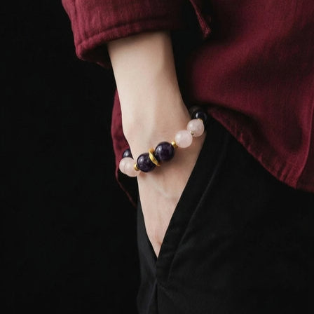 Hand Made Silver Gold Plated 925 Bracele Pink Quartz stone 12mm — view 2 | Castello Jewels