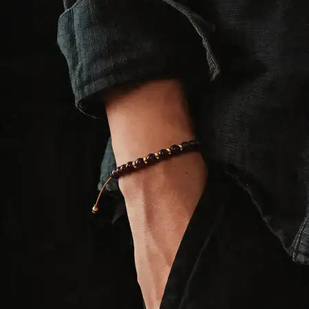 Hand Made Bracelet 925' Gold Plated, Garnet stone 4mm — view 2 | Castello Jewels