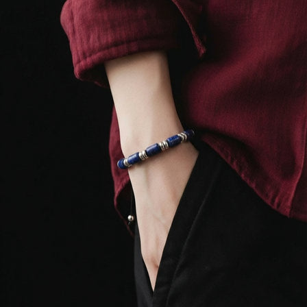 AEGEAN, Silver 925 Bracelet, Lapis Lazuli Tube stone 10mm — view 2 | Castello Jewels