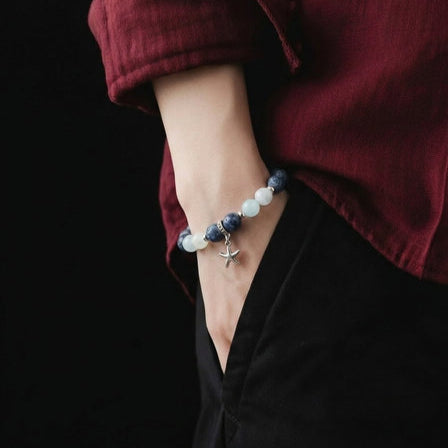 Silver 925 Bracelet, Coral Blue, Aqua Marine stone 8mm — view 2 | Castello Jewels