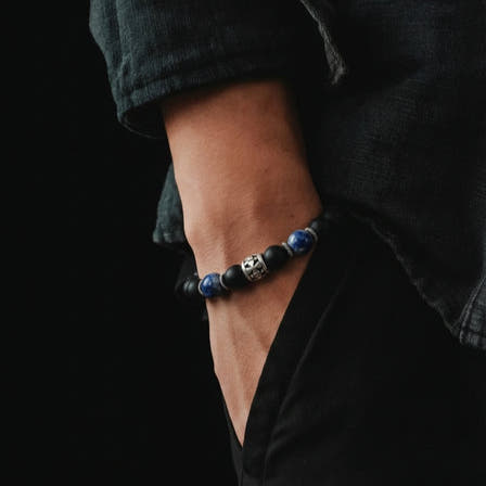 Knights Matte Onyx & Sodalite Gemstone Bracelet, 8mm, view 2 | Castello Jewels