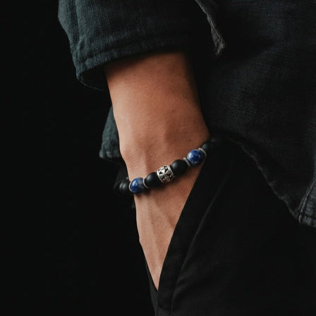 Hand Made Silver Bracelet Knights, Onyx Mat, Sodalite stone 8mm — view 2 | Castello Jewels