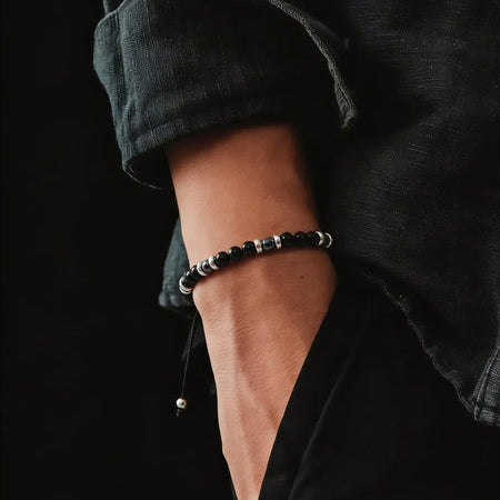 Hand Made Bracelet Silver 925 Classic, Onyx Polish, Hematite stone 4mm — view 2 | Castello Jewels