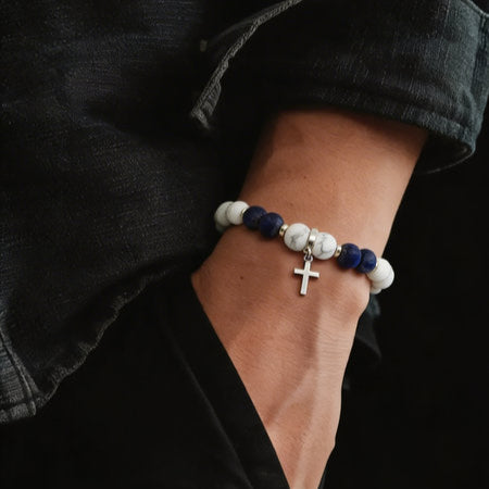 Silver 925 Bracelet, Howlite, Sodalite stone 8mm — view 2 | Castello Jewels