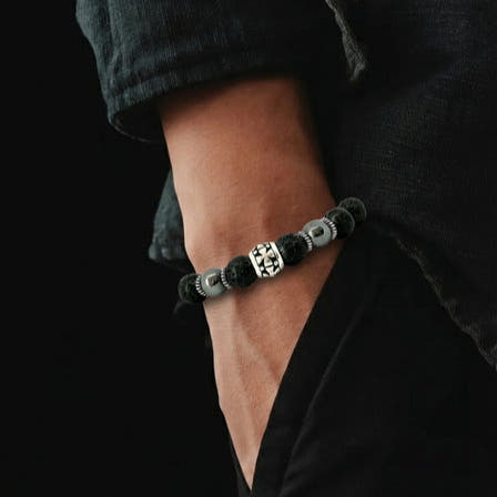Knights Lava & Hematite Gemstone Bracelet, 8mm, view 2 | Castello Jewels