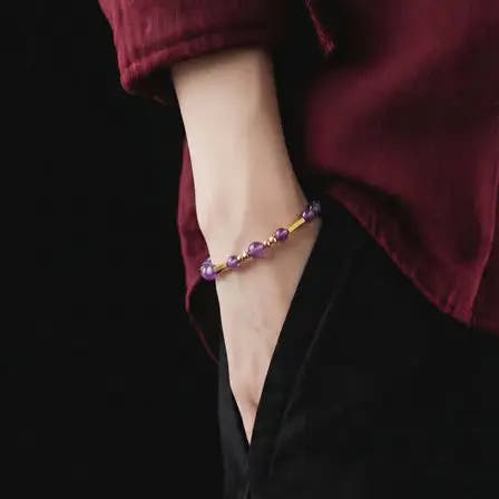 Amethyst Gold-Plated Bracelet, Sterling Silver, 6mm, view 2 | Castello Jewels