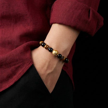 Bracelet Chic 925 Silver, Tigers Eye stone 10mm — view 2 | Castello Jewels