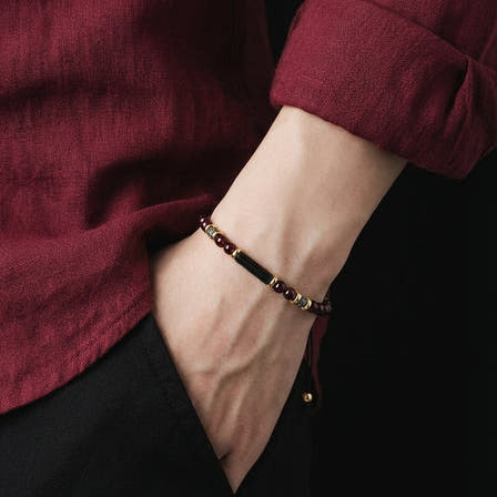 Garnet & Onyx Gold-Plated Bracelet, Sterling Silver, 4mm, view 2 | Castello Jewels