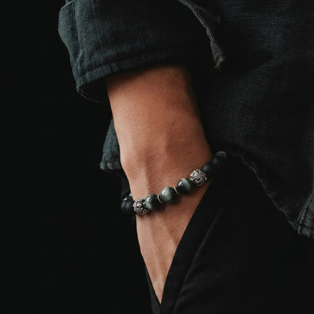 MyKing Eagle's Eye & Onyx Men's Bracelet, Sterling Silver, 10mm, view 2 | Castello Jewels