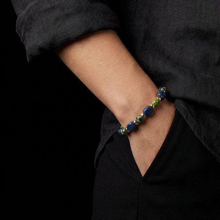 AEGEAN Silver 925 Bracelet, Gold plated, Lapis Lazuli square jasper Stone — view 2 | Castello Jewels