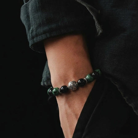 Bracelet Chic 925 Silver, Rubyzoisite stone 10mm — view 2 | Castello Jewels