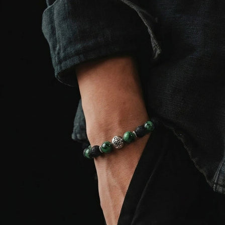 Bracelet Chic 925 Silver, Rubyzoisite stone 10mm — view 2 | Castello Jewels