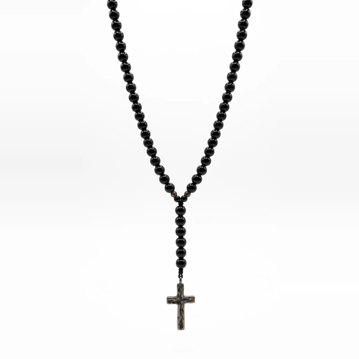Polished Onyx Cross Necklace, Sterling Silver · 6mm