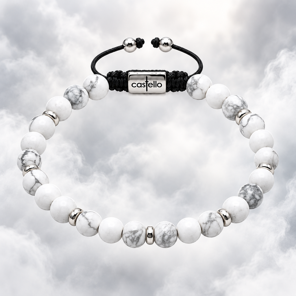 Howlite Matte Stone Sterling Silver Bracelet, 6mm, view 3 | Castello Jewels