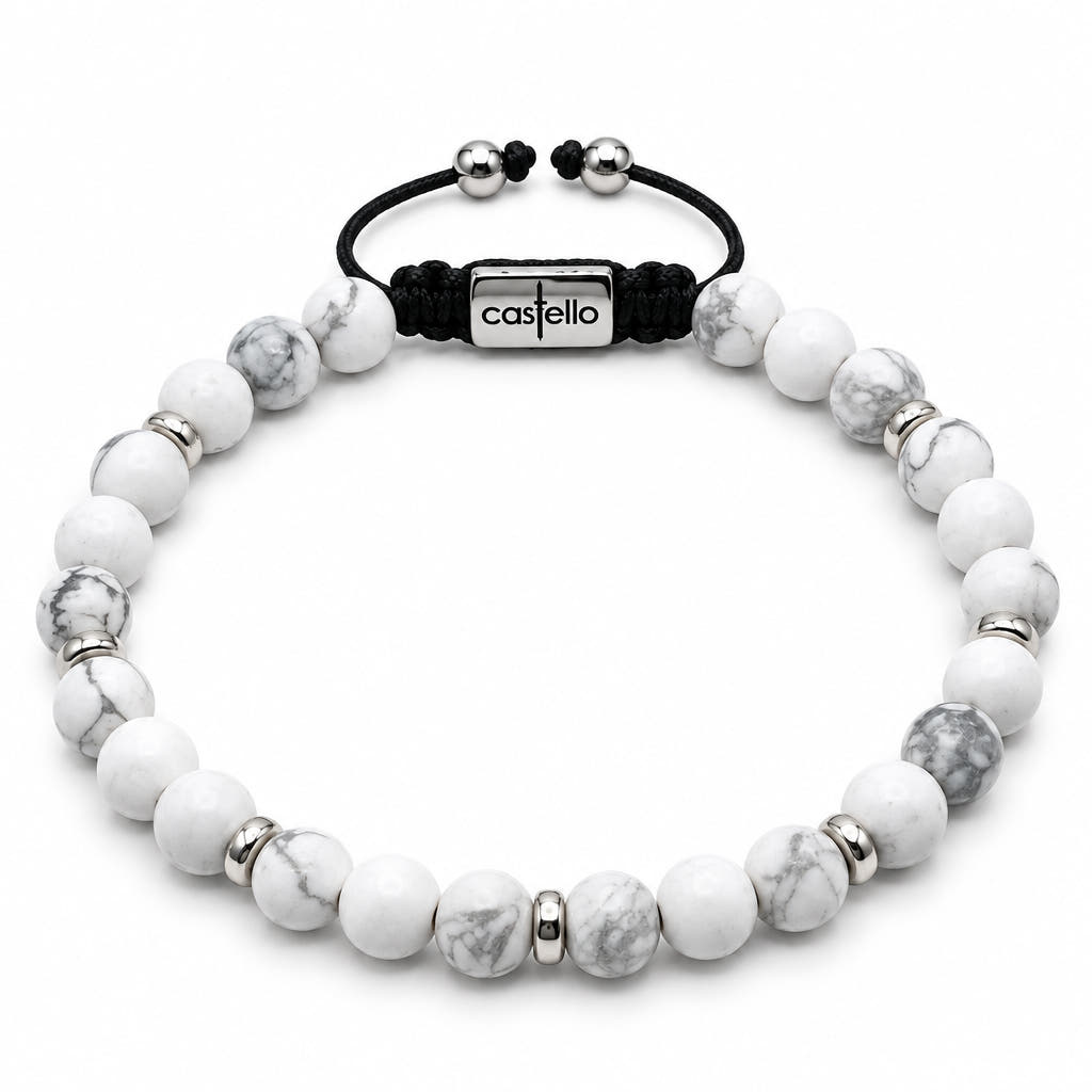 Howlite Matte Stone Sterling Silver Bracelet, 6mm | Castello Jewels
