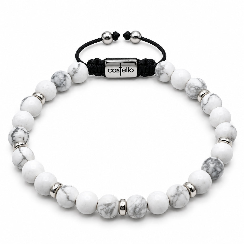 Howlite Matte Stone Sterling Silver Bracelet, 6mm | Castello Jewels