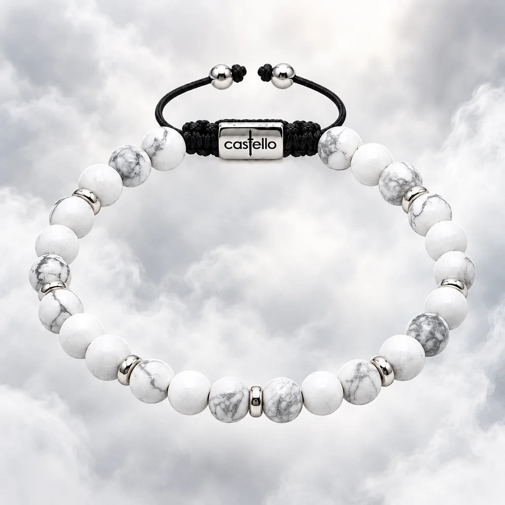 Howlite Matte Stone Sterling Silver Bracelet, 6mm, view 3 | Castello Jewels