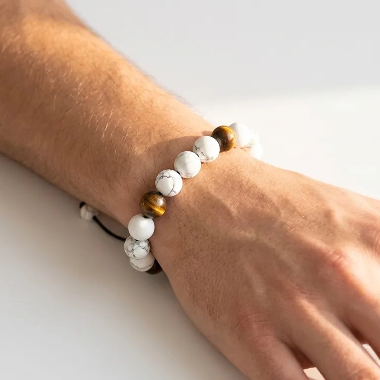 Howlite & Tiger's Eye Stacking Bracelet, 8mm, view 3 | Castello Jewels