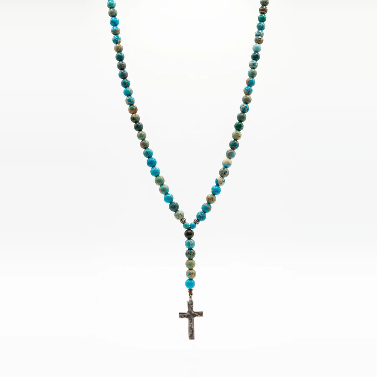 Jasper Turquoise Rosary Necklace, Pendant · 6mm