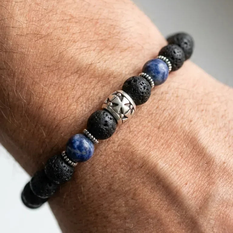 Knights Lava & Sodalite Boho Bracelet · 8mm