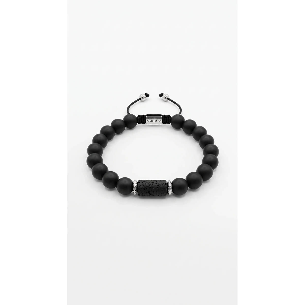 Matte Onyx & Lava Stone Silver 925 Ancient Bracelet | Castello Jewels