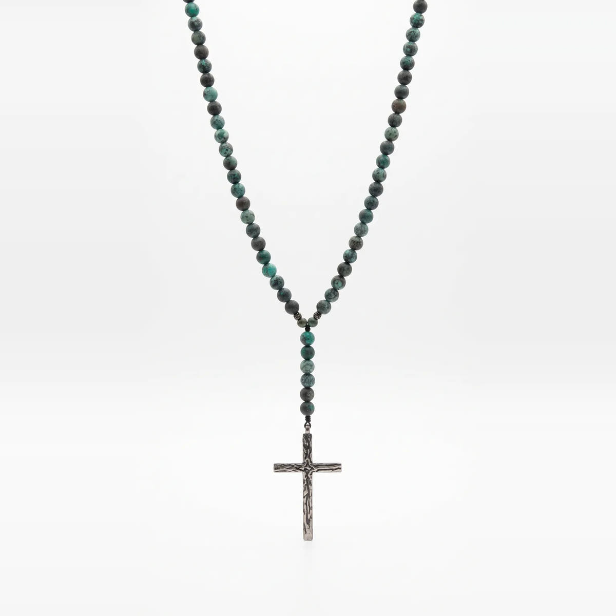 African Turquoise Cross Necklace, Sterling Silver · 6mm