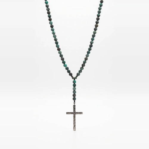 African Turquoise Cross Necklace, Sterling Silver, 6mm | Castello Jewels