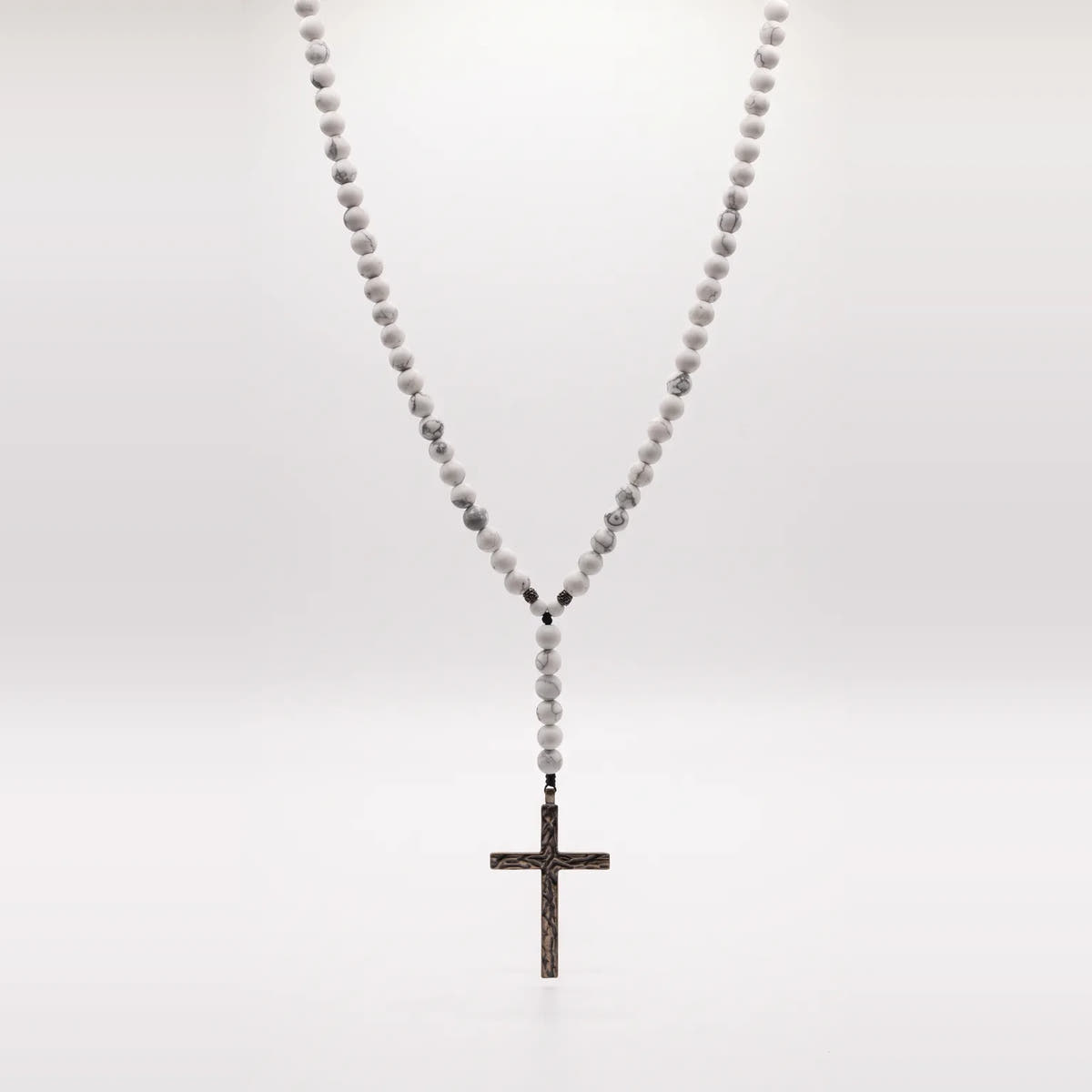Howlite Cross Necklace, Sterling Silver · 6mm