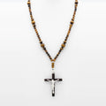 Tiger's Eye Rosary Necklace, Crucifix Pendant