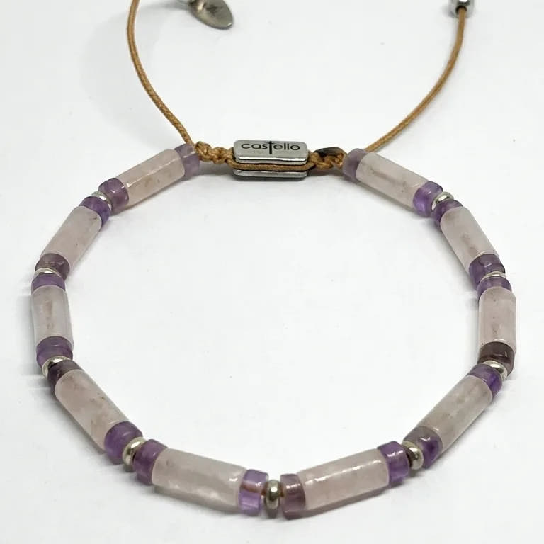 Minimal Pink Quartz Sterling Silver Bracelet, 4mm | Castello Jewels
