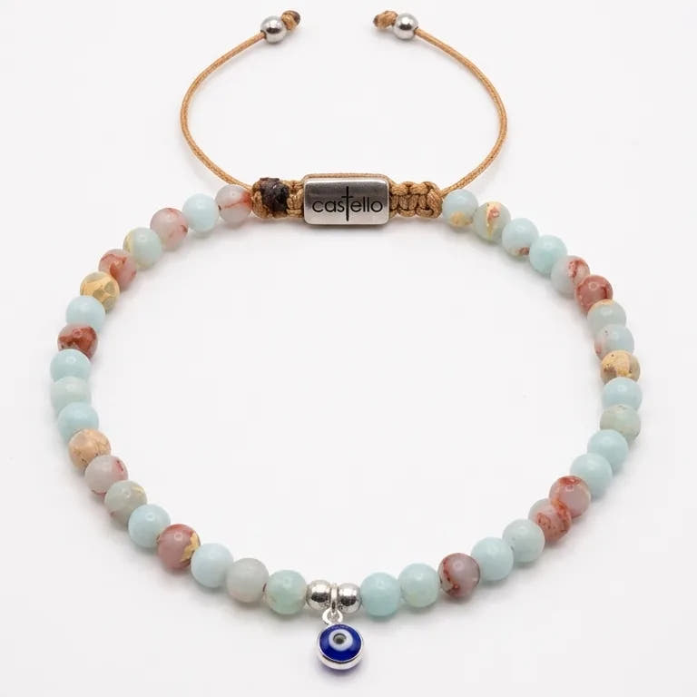 Snakeskin Jasper Evil Eye Bracelet · 4mm