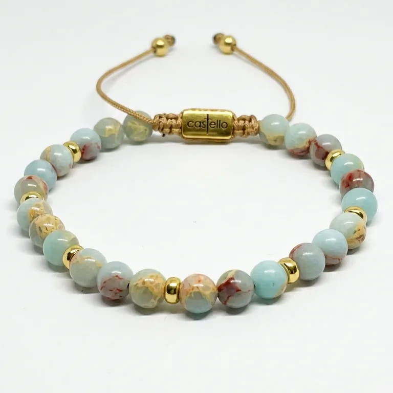Minimal Gold-Plated Snakeskin Jasper Sterling Silver Bracelet · 6mm