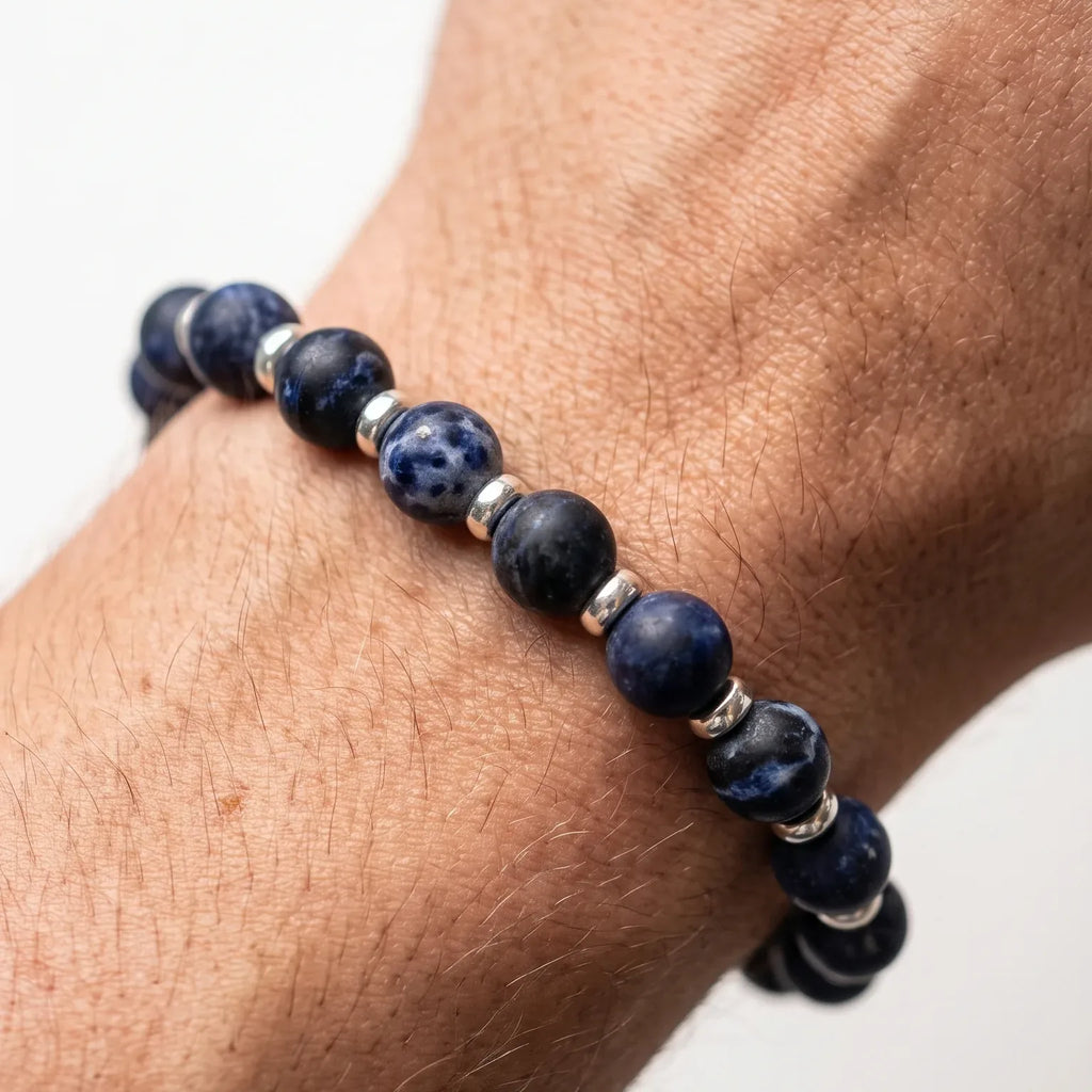 Classic Sodalite Sterling Silver Bracelet, 10mm, view 2 | Castello Jewels