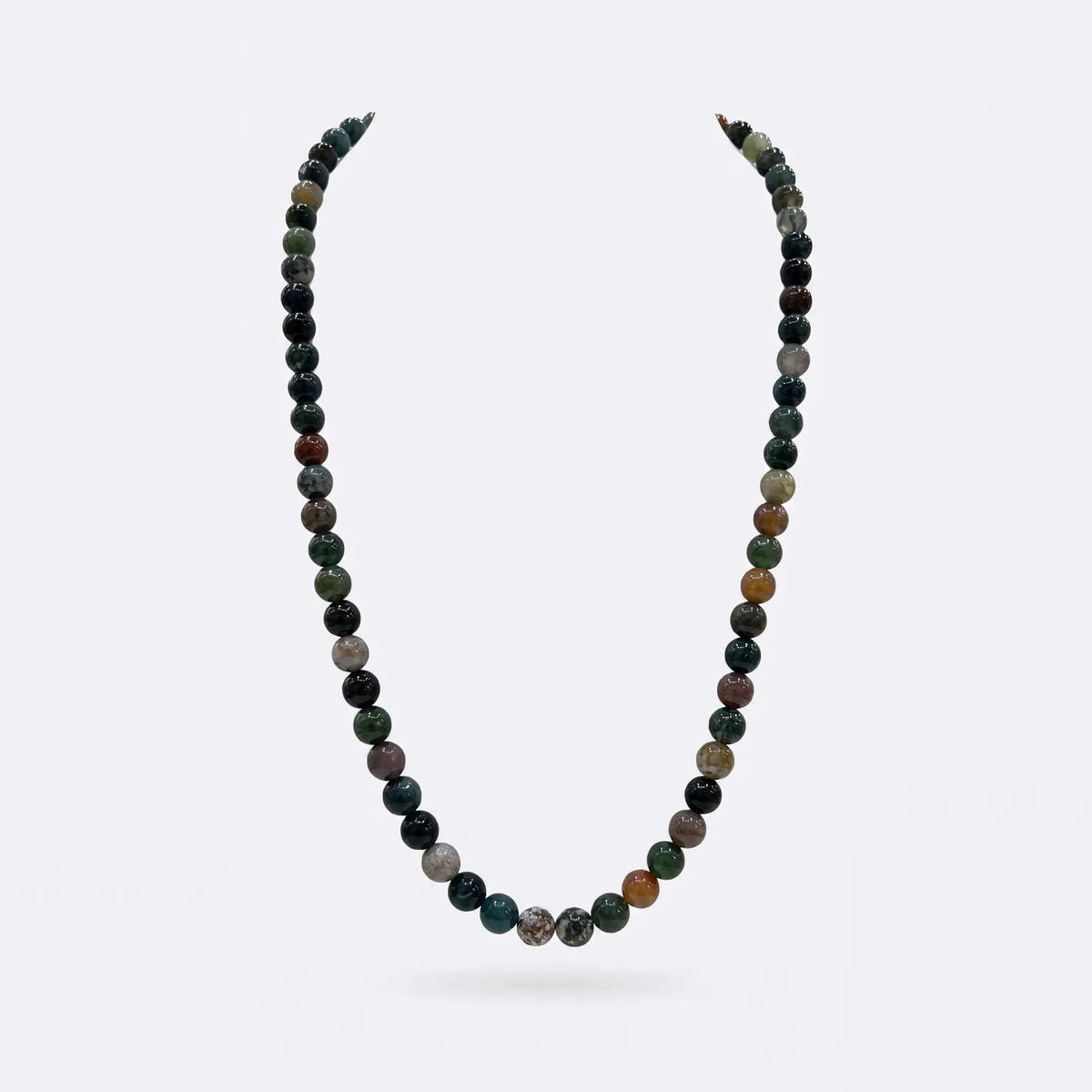 Moss Agate Beaded Necklace, Sterling Silver · 6mm
