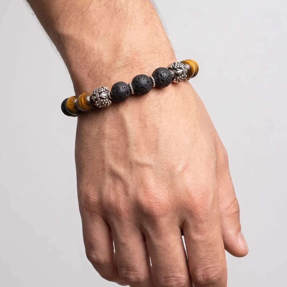 MyKing Lava & Matte Tiger's Eye Beaded Bracelet · 10mm