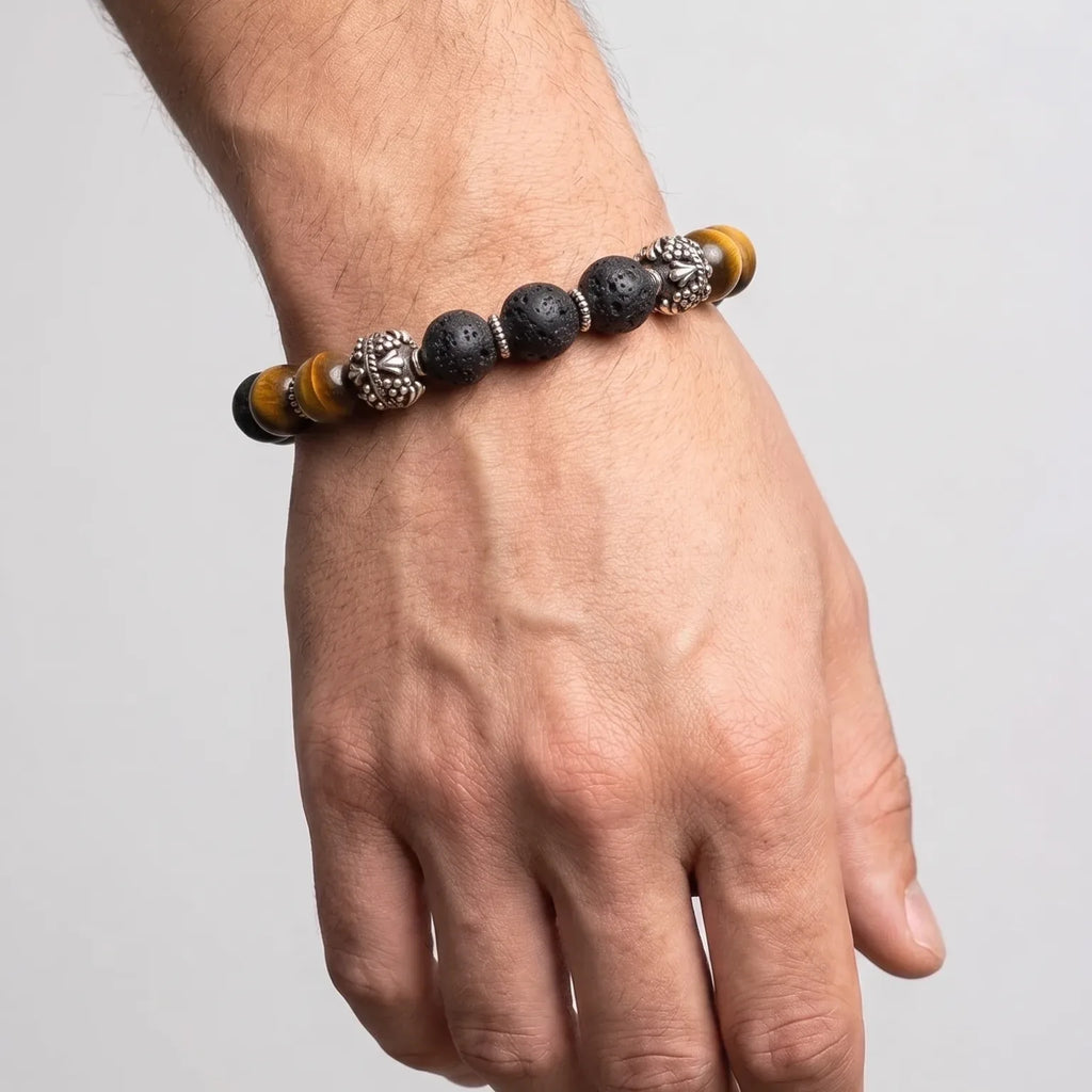 MyKing Lava & Matte Tiger's Eye Beaded Bracelet · 10mm
