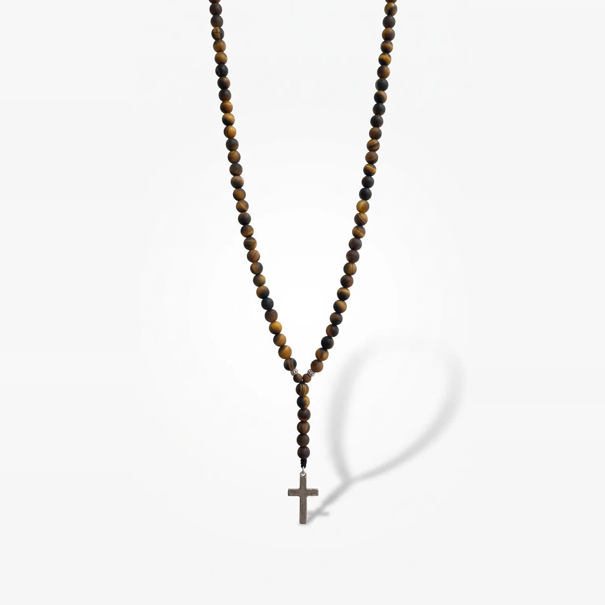 Tiger's Eye Rosary Necklace, Sterling Silver · 6mm