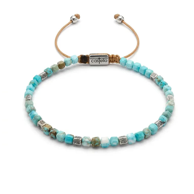 Minimal Jasper Turquoise Sterling Silver Bracelet, 4mm | Castello Jewels